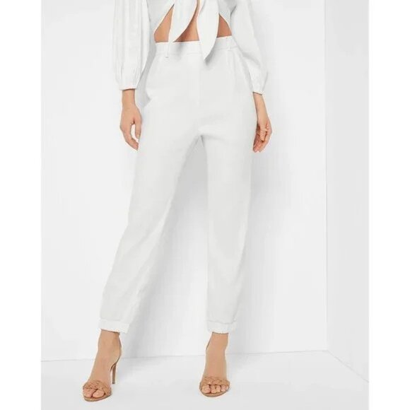 Express High Waisted Linen-Blend Pull-On Ankle Pants M - Picture 3 of 4